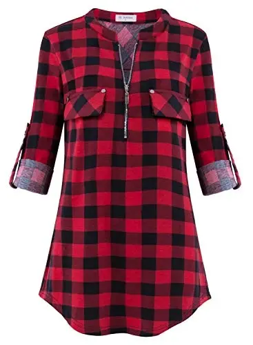 Bulotus Women's Zip Front V-Neck 3/4 Length Sleeve Womens Tops Business Casual Shirts - 1