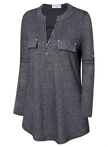 Bulotus Women's Zip Front V-Neck 3/4 Length Sleeve Womens Tops Business Casual Shirts - 3