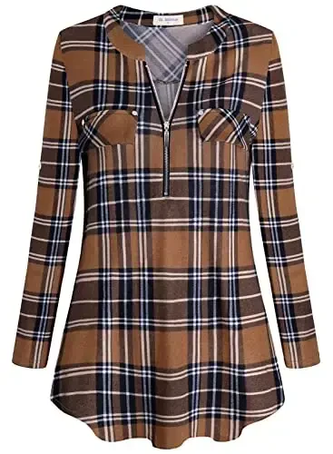 Bulotus Women's Zip Front V-Neck 3/4 Length Sleeve Womens Tops Business Casual Shirts - 2