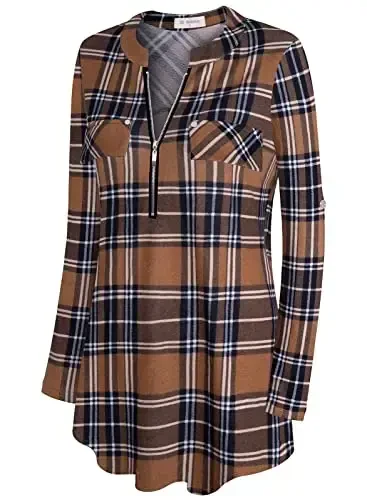 Bulotus Women's Zip Front V-Neck 3/4 Length Sleeve Womens Tops Business Casual Shirts - 3