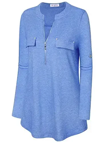 Bulotus Women's Zip Front V-Neck 3/4 Length Sleeve Womens Tops Business Casual Shirts - 3