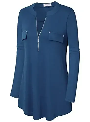 Bulotus Women's Zip Front V-Neck 3/4 Length Sleeve Womens Tops Business Casual Shirts - 3