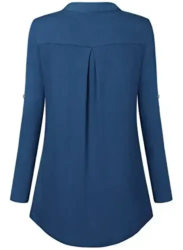 Bulotus Women's Zip Front V-Neck 3/4 Length Sleeve Womens Tops Business Casual Shirts - 4