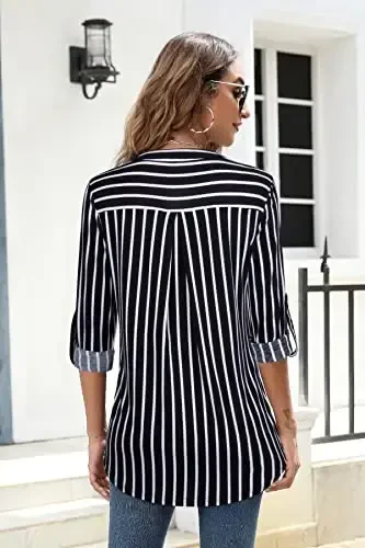 Bulotus Women's Zip Front V-Neck 3/4 Length Sleeve Womens Tops Business Casual Shirts - 4