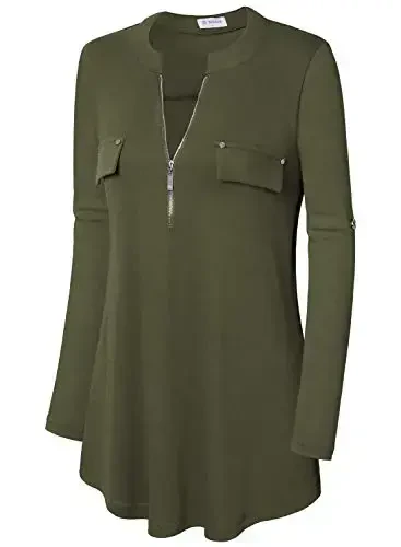 Bulotus Women's Zip Front V-Neck 3/4 Length Sleeve Womens Tops Business Casual Shirts - 4