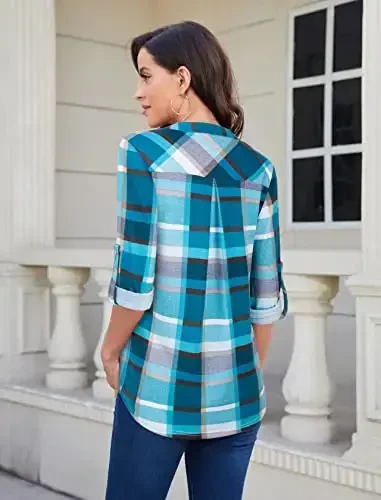 Bulotus Women's Zip Front V-Neck 3/4 Length Sleeve Womens Tops Business Casual Shirts - 3