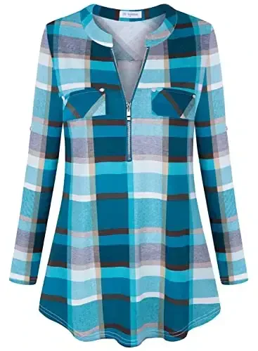 Bulotus Women's Zip Front V-Neck 3/4 Length Sleeve Womens Tops Business Casual Shirts - 4