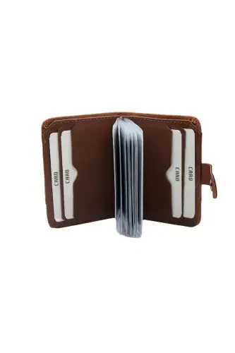 Бумажник и картхолдер из искусственной кожи с прозрачным карманом для карт, вертикальная модель - табачный - 3