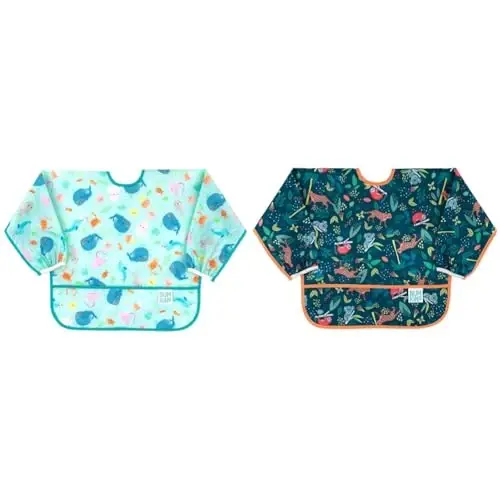 Bumkins Baby and Toddler Bibs, Long Sleeve, Waterproof, Mess Saving, Soft Fabric, Ocean Life and Jungle Prints, Ages 6-24 Months 