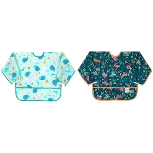 Bumkins Baby and Toddler Bibs, Long Sleeve, Waterproof, Mess Saving, Soft Fabric, Ocean Life and Jungle Prints, Ages 6-24 Months - 1