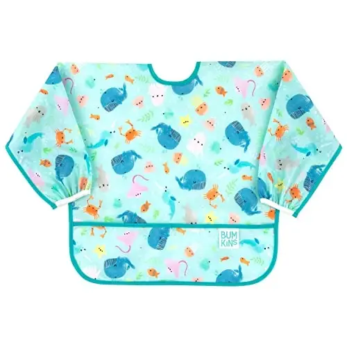 Bumkins Baby and Toddler Bibs, Long Sleeve, Waterproof, Mess Saving, Soft Fabric, Ocean Life and Jungle Prints, Ages 6-24 Months - 2