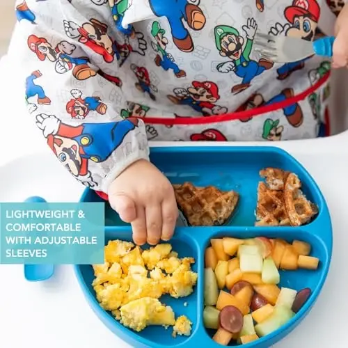Bumkins Bibs, Baby and Toddler Girls and Boys 6-24 Months, Long Sleeve, Essential Must Have for Eating, Feeding, Mess Saving Lightweight Waterproof Fabric Sleeved Smock, Nintendo Mario and Luigi - 5