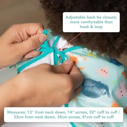 Bumkins Bibs, Baby and Toddler Qizlar va O'g'il bolalar 6-24 Oy, Uzun Yengli, Ovqatlanish uchun zarur, Oziqlantirish, Yengil suv o'tkazmaydigan mato yenglari, Okean hayoti - 3