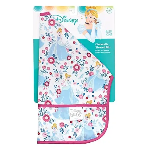 Bumkins Disney Bibs, Baby and Toddler Girls and Boys 6-24 Months, Long Sleeve, Essential Must Have for Eating, Feeding, Mess Saving Lightweight Waterproof Fabric Sleeved Smock, Cinderella - 6