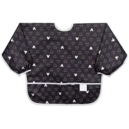 Bumkins Disney Bibs, Baby and Toddler Girls and Boys 6-24 Months, Long Sleeve, Essential Must Have for Eating, Feeding, Mess Saving Lightweight Waterproof Fabric Sleeved Smock, Mickey Mouse Classic - 4