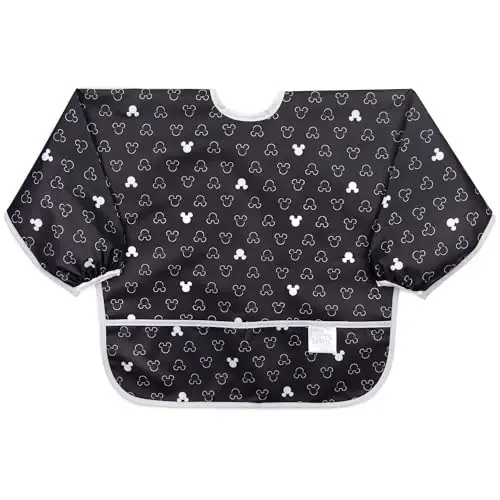 Bumkins Disney Bibs, Baby and Toddler Girls and Boys 6-24 Months, Long Sleeve, Essential Must Have for Eating, Feeding, Mess Saving Lightweight Waterproof Fabric Sleeved Smock, Mickey Mouse Icon 