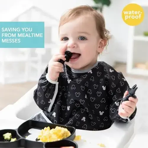 Bumkins Disney Bibs, Baby and Toddler Girls and Boys 6-24 Months, Long Sleeve, Essential Must Have for Eating, Feeding, Mess Saving Lightweight Waterproof Fabric Sleeved Smock, Mickey Mouse Icon - MODAZONE (1)