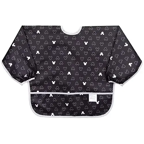 Bumkins Disney Bibs, Baby and Toddler Girls and Boys 6-24 Months, Long Sleeve, Essential Must Have for Eating, Feeding, Mess Saving Lightweight Waterproof Fabric Sleeved Smock, Mickey Mouse Icon - 3