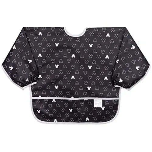 Bumkins Disney Bibs, Baby and Toddler Girls and Boys 6-24 Months, Long Sleeve, Essential Must Have for Eating, Feeding, Mess Saving Lightweight Waterproof Fabric Sleeved Smock, Mickey Mouse Icon - MODAZONE