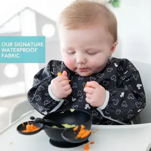 Bumkins Disney Bibs, Baby and Toddler Girls and Boys 6-24 Months, Long Sleeve, Essential Must Have for Eating, Feeding, Mess Saving Lightweight Waterproof Fabric Sleeved Smock, Mickey Mouse Icon - 3