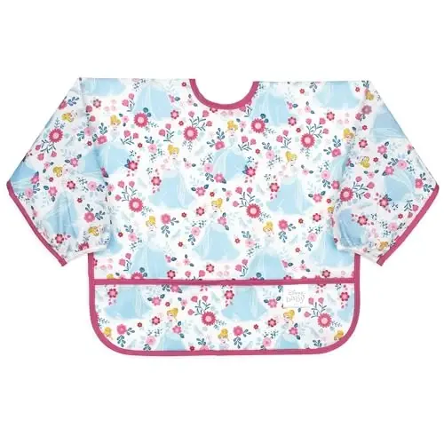 Bumkins Disney Önlükler, Bebek ve Yürümeye Başlayan Kız ve Erkek Çocuklar 6-24 Ay, Uzun Kollu, Yemek, Beslenme, Dağınıklık Kurtarma Hafif Su Geçirmez Kumaş Kollu Smock, Sindirella - 2