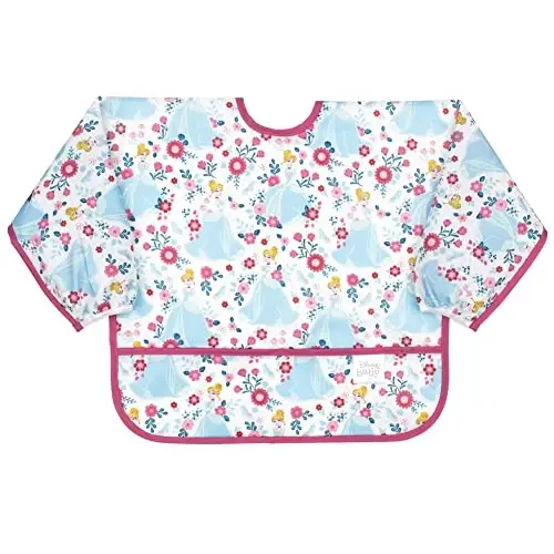 Bumkins Disney Bibs, Baby and Toddler Girls and Boys 6-24 Months, Long Sleeve, Essential Must Have for Eating, Feeding, Mess Saving Lightweight Waterproof Fabric Sleeved Smock, Cinderella - MODAZONE