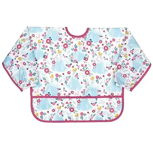 Bumkins Disney Bibs, Baby and Toddler Girls and Boys 6-24 Months, Long Sleeve, Essential Must Have for Eating, Feeding, Mess Saving Lightweight Waterproof Fabric Sleeved Smock, Cinderella - 1
