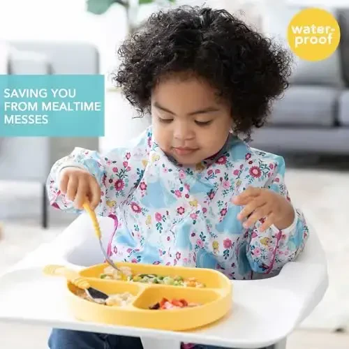 Bumkins Disney Bibs, Baby and Toddler Girls and Boys 6-24 Months, Long Sleeve, Essential Must Have for Eating, Feeding, Mess Saving Lightweight Waterproof Fabric Sleeved Smock, Cinderella - 2