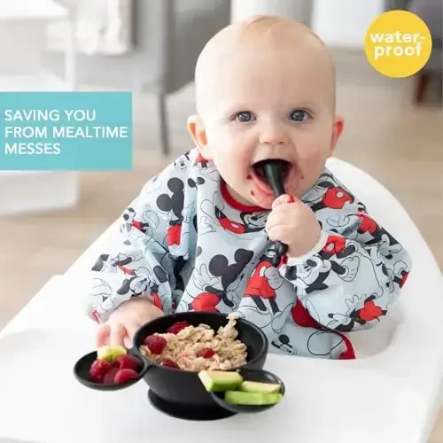 Bumkins Disney Bibs, Baby and Toddler Girls and Boys 6-24 Months, Long Sleeve, Essential Must Have for Eating, Feeding, Mess Saving Lightweight Waterproof Fabric Sleeved Smock, Mickey Mouse Classic - MODAZONE (1)