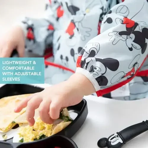 Bumkins Disney Bibs, Baby and Toddler Girls and Boys 6-24 Months, Long Sleeve, Essential Must Have for Eating, Feeding, Mess Saving Lightweight Waterproof Fabric Sleeved Smock, Mickey Mouse Classic - 4