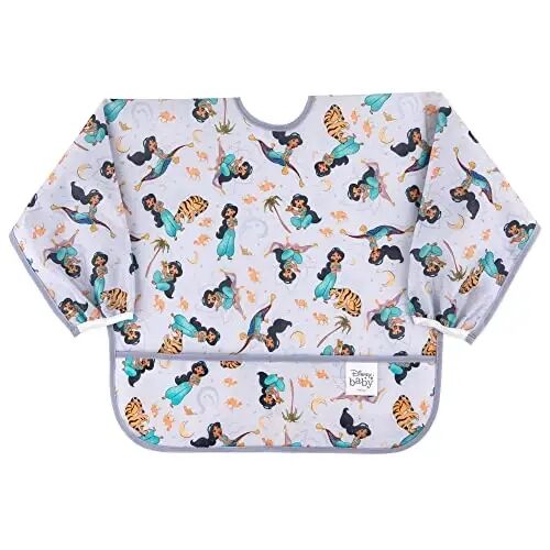 Bumkins Disney qiz yoki o'g'il bola uchun yengli bib, 6-24 oylik chaqaloq va go'dak uchun, ovqatlanish, emizish, chaqaloqni emizish uchun zarur bo'lgan narsa, uzun yengli ovqat tutgich, Jasmine - BUMKINS