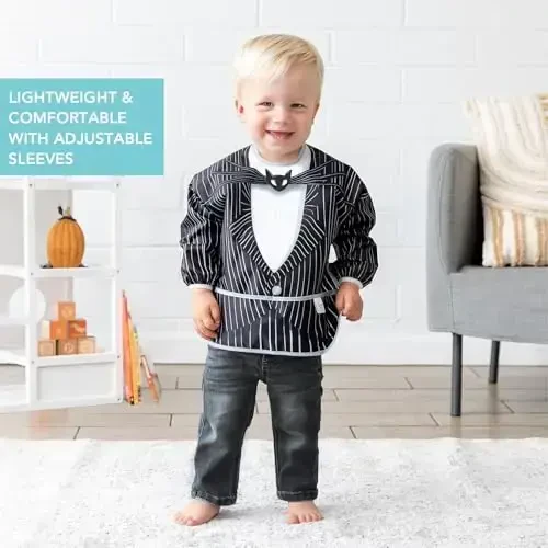 Bumkins Disney qiz yoki o'g'il bola uchun yengli bib, 6-24 oylik chaqaloq va o'spirin uchun, ovqatlanish, emizish, chaqaloqni emizish uchun zarur bo'lgan narsalar, uzun yengli oziq-ovqat tutgich, Jek Skellington - 6