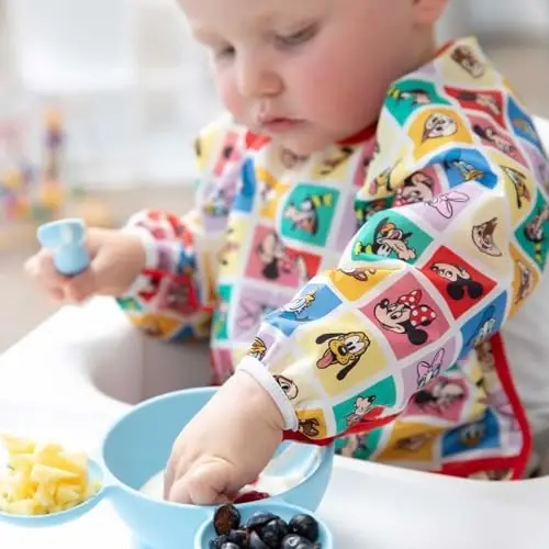 Bumkins Disney qiz yoki o'g'il bola uchun yengli bib, 6-24 oylik chaqaloq va yosh bola uchun, ovqatlanish, emizish, chaqaloqni ovqatlantirish uchun zarur, uzun yengli iflos saqlovchi, Mickey va Do'stlar Check Mates - 3