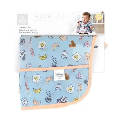 Bumkins Disney qiz yoki o'g'il bolalar uchun yengli bib, 6-24 oylik chaqaloq va yosh bolalar uchun, ovqatlanish, emizish, chaqaloqlar uchun zarur bo'lgan narsalar, uzun yengli ovqat ushlagich, Mikki va Minni - 6