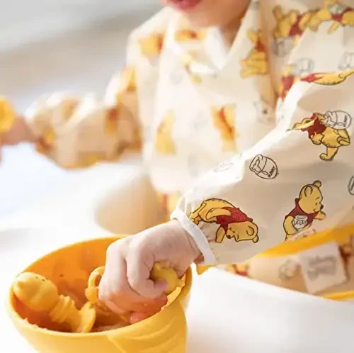 Bumkins Disney qiz yoki o'g'il bolalar uchun yengli bib, chaqaloq va kichkintoy uchun 6-24 oy, ovqatlanish, emizish, chaqaloqni emizish uchun zarur, uzun yengli oziq-ovqat tutgich, Vinni Pux Xunni - 2