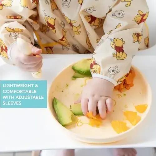 Bumkins Disney Sleeved Bib for Girl or Boy, Baby and Toddler for 6-24 Mos, Essential Must Have for Eating, Feeding, Baby Led Weaning, Long Sleeve Mess Saving Food Catcher, Winnie the Pooh Hunny - 4