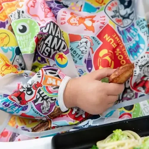 Bumkins Disney Sleeved Bib for Girl or Boy, Baby and Toddler for 6-24 Mos, Essential Must Have for Eating, Feeding, Baby Led Weaning Supplies, Long Sleeve Mess Saving, 100 Years of Fun - 4