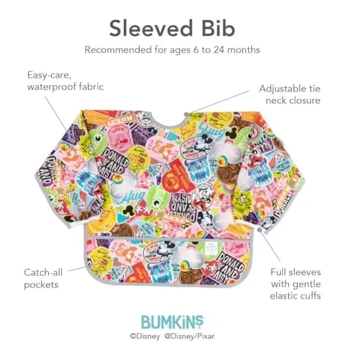 Bumkins Disney Sleeved Bib for Girl or Boy, Baby and Toddler for 6-24 Mos, Essential Must Have for Eating, Feeding, Baby Led Weaning Supplies, Long Sleeve Mess Saving, 100 Years of Fun - 5