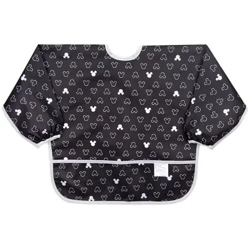Bumkins Disney Sleeved Bib for Girl or Boy, Baby and Toddler for 6-24 Mos, Essential Must Have for Eating, Feeding, Baby Led Weaning Supplies, Long Sleeve Mess Saving Food Catcher, Mickey and Minnie - BUMKINS