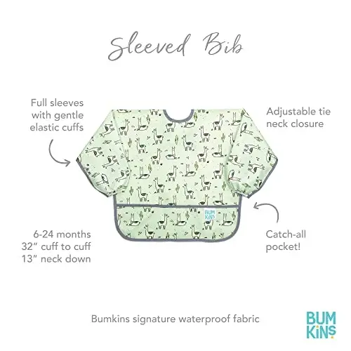 Bumkins - Sleeved Bib - For Boys & Girls, Babies & Toddlers 6-24 Months - Lightweight, Durable, Waterproof - Long Sleeve Bib - Catch-All Pocket - Wipeable & Machine Washable - Cactus & Llama - 2 Pack - 6