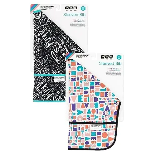 Bumkins - Sleeved Bib - For Boys & Girls, Babies & Toddlers 6-24 Months - Lightweight, Durable, Waterproof - Long Sleeve Bib - Catch-All Pocket - Wipeable & Machine Washable - Btwf - 2 Pack - 6