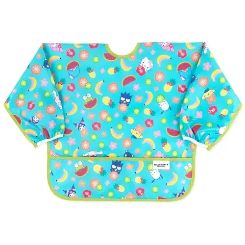 Bumkins Sleeved Bib for Girl or Boy, Baby and Toddler for 6-24 Mos, Essential Must Have for Eating, Feeding, Baby Led Weaning Supplies, Long Sleeve Mess Saving Food Catcher, Hello Kitty and Friends - 1