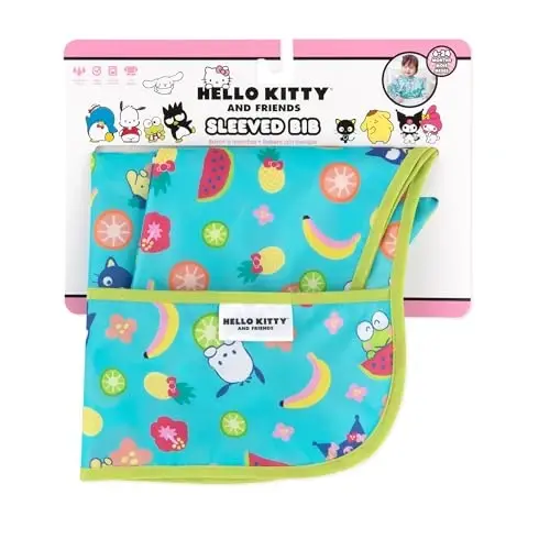 Bumkins Sleeved Bib for Girl or Boy, Baby and Toddler for 6-24 Mos, Essential Must Have for Eating, Feeding, Baby Led Weaning Supplies, Long Sleeve Mess Saving Food Catcher, Hello Kitty and Friends - 6