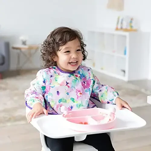 Bumkins Sleeved Bibs for Boy or Girl Baby and Toddler 6-24 Months, Essential for Eating and Feeding, Long Sleeve Mess Saving Food Catchers, Soft Fabric, Jungle and Watercolors Floral Prints - 7