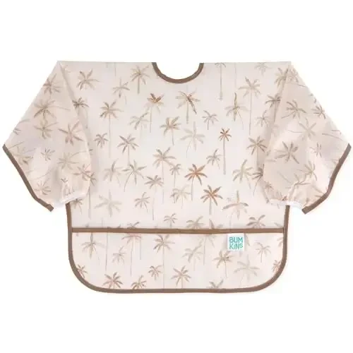 Bumkins Sleeved Bib для девочки или мальчика, для малышей 6-24 мес., необходимый предмет для еды, кормления, прикорма, с длинными рукавами, мягкая ткань, пальмы - 1
