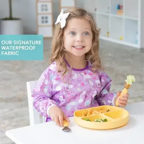 Bumkins Sleeved Bib для девочки или мальчика, для младенцев и малышей 6-24 мес. Незаменимый нагрудник для еды, кормления, прикорма. Длинный рукав, мягкая ткань, 