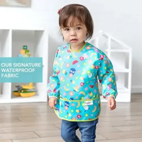 Bumkins Sleeved Bib для девочки или мальчика, малыша и ребенка 6-24 мес., незаменимая вещь для еды, кормления, принадлежности для прикорма, длинный рукав, уловитель еды, Hello Kitty and Friends - 3