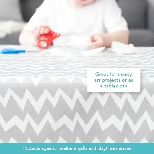 Bumkins Sleeved Bib for Baby & Toddler 6-24M + Splat Mat for Under High Chair, Babies Eating Mess Mat, Waterproof Reusable Cloth 42inx42in Gray Chevron - 7