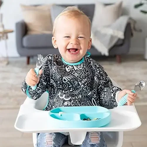 Bumkins - Sleeved Bib - For Boys & Girls, Babies & Toddlers 6-24 Months - Lightweight, Durable, Waterproof - Long Sleeve Bib - Catch-All Pocket - Wipeable & Machine Washable - Btwf - 2 Pack - MODAZONE (1)