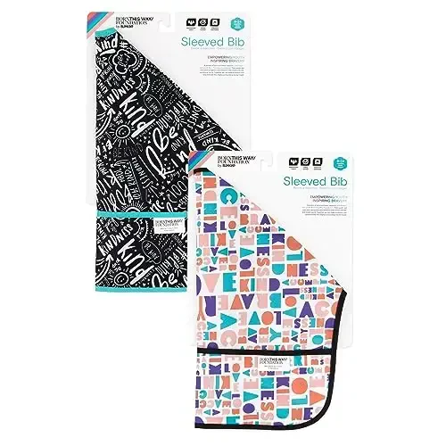 Bumkins - Sleeved Bib - For Boys & Girls, Babies & Toddlers 6-24 Months - Lightweight, Durable, Waterproof - Long Sleeve Bib - Catch-All Pocket - Wipeable & Machine Washable - Btwf - 2 Pack - 6